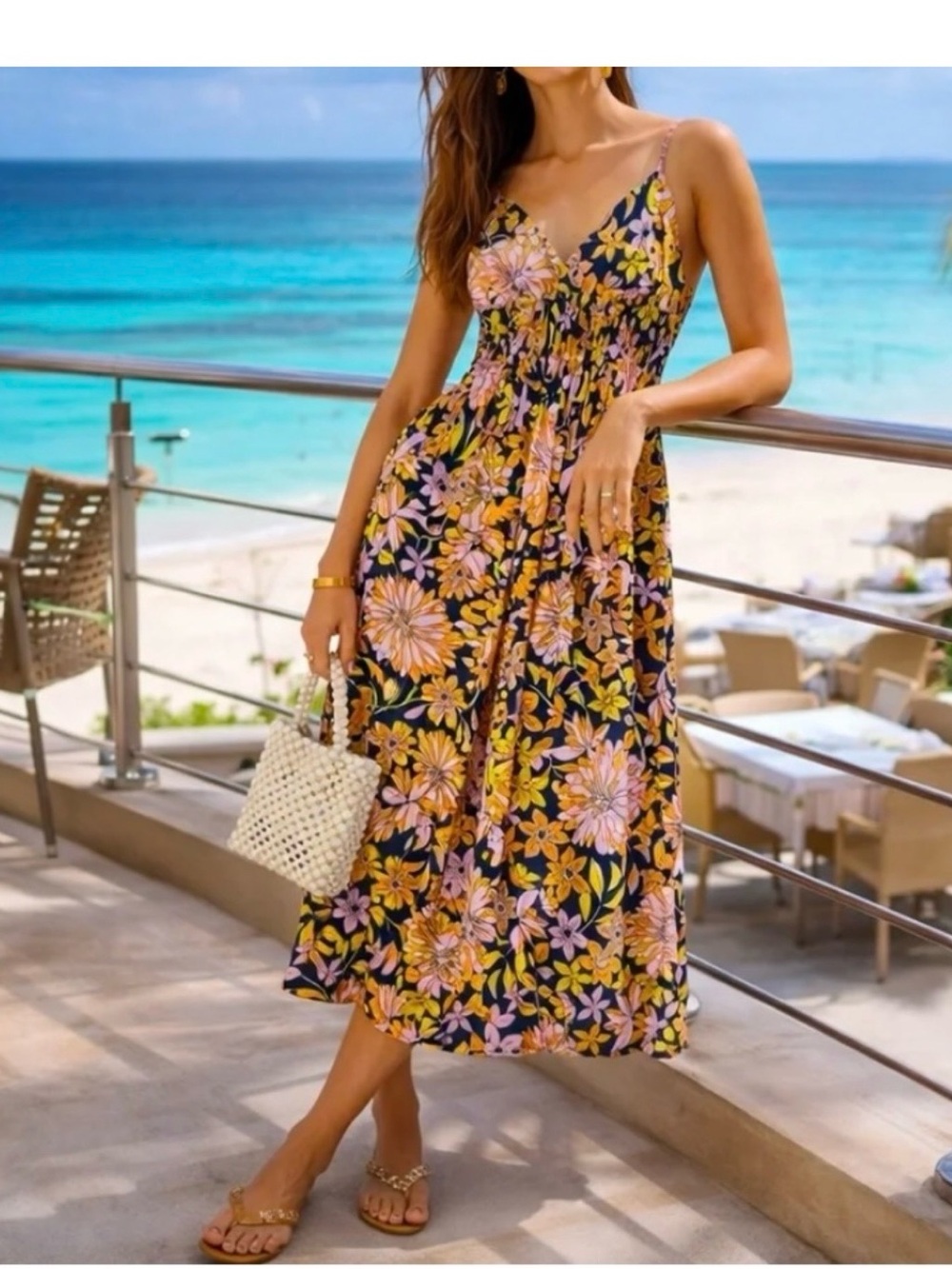 J. Crew V-neck smocked-waist cotton poplin midi dress in dusk floral